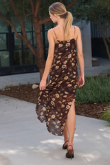Chocolate Flower Print Spaghetti Strap Flowy Dress