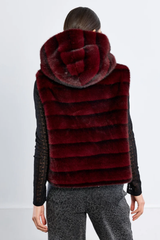 Dark Red Sleeve Faux Fur Jacket