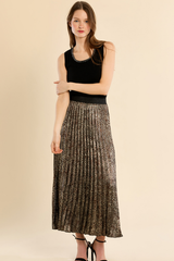 Black Leopard Pleated Skirt