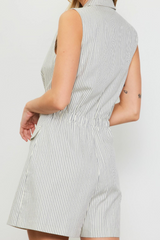 Ivory/Navy Pinstripe Doble Breaster Romper