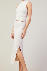 Cream Cable Knit Midi Skirt
