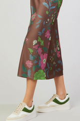 Mocha Floral Print Bias Elastic Waist Maxi Skirt