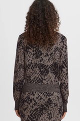 Black/Taupe Meleo Snake Print Long Sleeve Knit Top