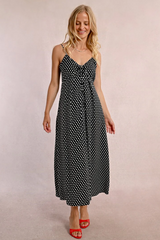 Black and White Polka Dot Spaghetti Strap Tie Back Dress
