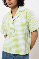 Ilea Lime Button Front Short Sleeve Top