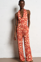 Rust Print Halter Jumpsuit
