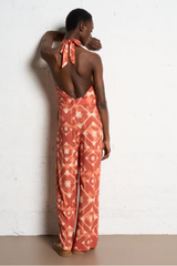 Rust Print Halter Jumpsuit