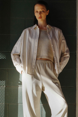 Natural Striped Oversized Fit Button Front Top