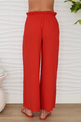 Red Cotton Gauze Drawstring Pants
