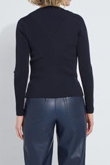 Navy Adverted V-Neck Ribbed Long Sleeve Knit Top