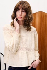 Off White Lace Detail Long Sleeve Top