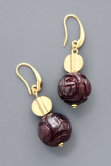 Gold Plated Brass and Carved Jade Dangle Earrings