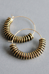 Brass Discs and Hematite Hoop Earrings