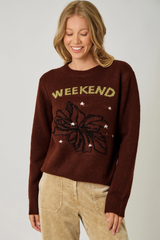 Brown Floral Weekend Pullover Sweater