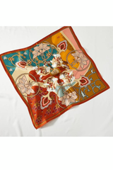Orang Gold and Teal Asian Print Square Scarf