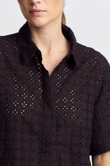 Black Short Sleeve Eyelet Top