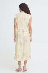 Cream Cross Stitch Print Button Front Sleeveless Dress