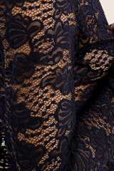 Navy Lace Detail Mock Neck Long Sleeve Top