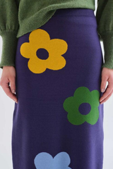 Navy Knit Flower Skirt