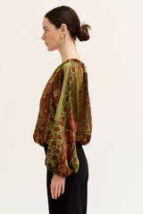 Red Brown Voluminious Long Sleeve Top