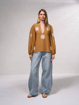 Camel Fluid blouse with embroidery