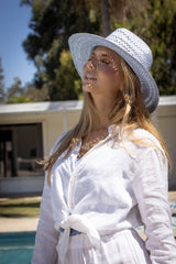 Danika Adjustable Paper Straw Wide Brimmed Resort Hat: Blue