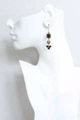 Olivine Glass and Black Cluster Earrings