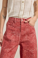 Red Washed Bandana Print Wide Leg Pants