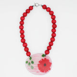 Red Flower Frosted Medallion Statement Necklace