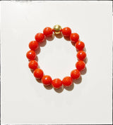 Red Mother of Pearl Gemstone Beaded Stretch Bracelet: 6.5”
