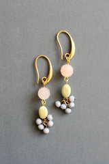 Peach, Yellow, and Gray Cluster Earrings