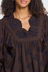 Brown / Navy Embroidered Top