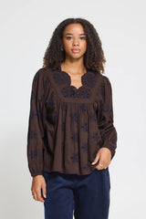 Brown / Navy Embroidered Top