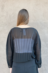 Black Pleated Long Sleeve Top