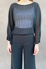 Black Pleated Long Sleeve Top