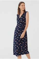 Navy Midi Dress with Pink Lips Print