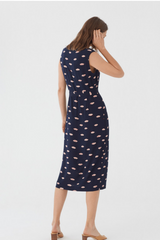 Navy Midi Dress with Pink Lips Print