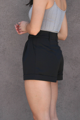 Black Pleated Cuffed Short
