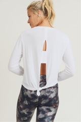 White Tie Back Double Cutout Top