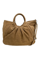 Tan Capri Gathered Suede Satchel