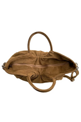 Tan Capri Gathered Suede Satchel