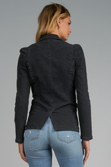 Vintage Black Puff Sleeve Denim Jacket