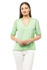 Green Tea V Neck with Trim Inserts Top
