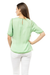 Green Tea V Neck with Trim Inserts Top