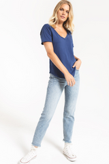 Organic Cotton Indigo Blue V-neck Tee