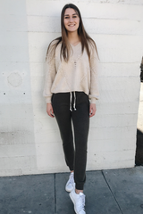 V-Neck Fringe Trim Sweater