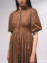 Brown Midi dress with button closure at front