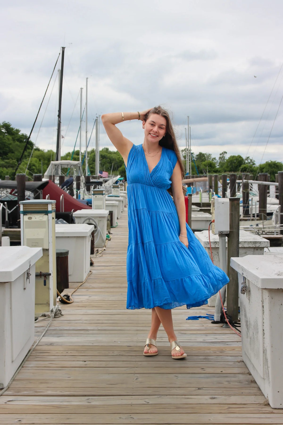 cobalt blue midi dress Cotton V-Neck S / Cobalt Blue / 100% Cotton Size:US Size 6 Hand wash cold KissProm Cute Mermaid Spaghetti blue white maxi dress