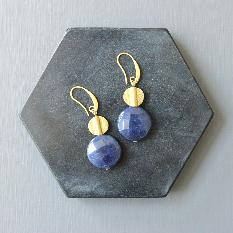 Navy and Brass Dangle Earrings