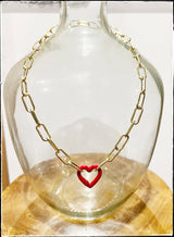 Gold Paperclip Chain Charm Necklace Pendant Carabiner Heart